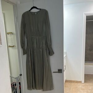 Topshop Green Pleated Bishop Sleeve Sundress